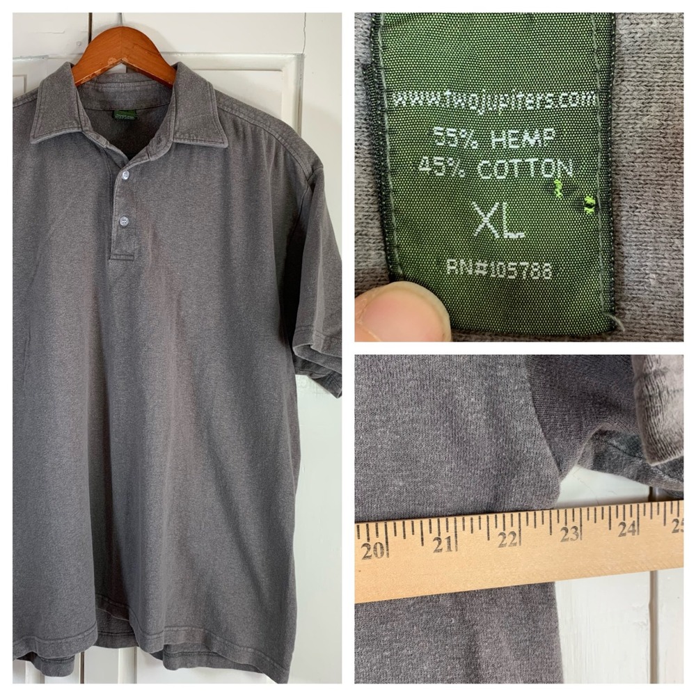 TWO JUPITERS‎ Mens XL Gray Short Sleeve Hemp Cotton Polo Shirt Casual Comfort